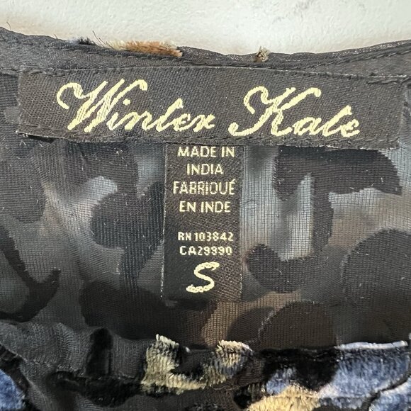 Winter Kate Velvet Burnout Tunic Dress Size Small Sheer Black Navy No Belt - Picture 9 of 11